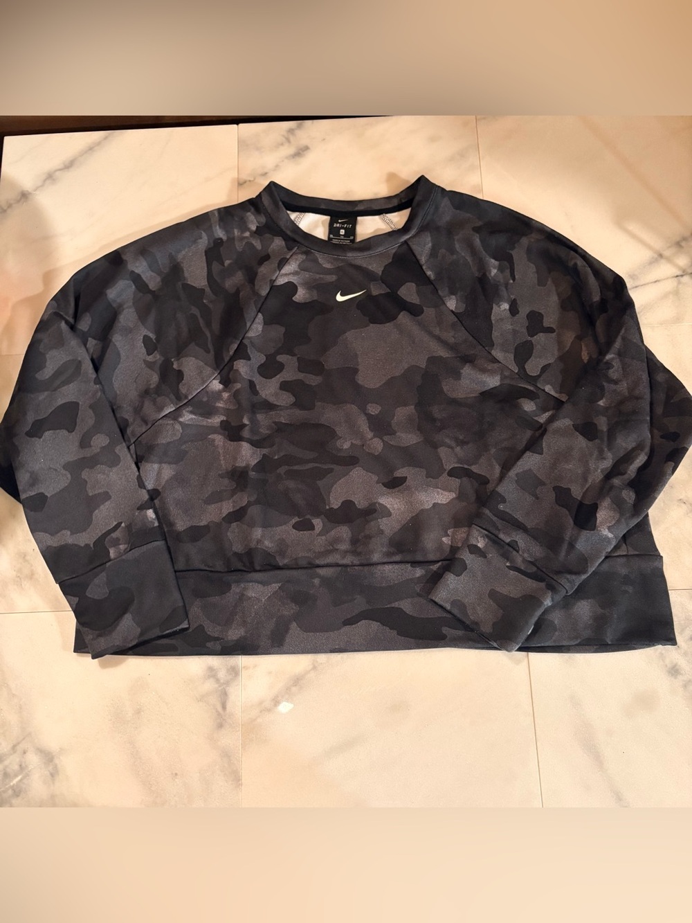 Nike Black and Dark Gray Crop Dri-FIT Camo Crewneck sweatshirt